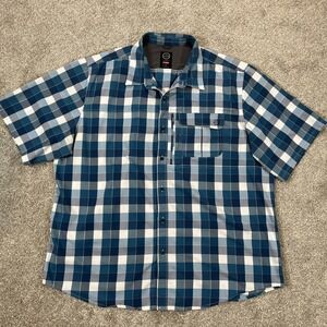 Wrangler‎ ATG All Terrain Gear Shirt XXL Blue Plaid Short Sleeve Button Outdoor